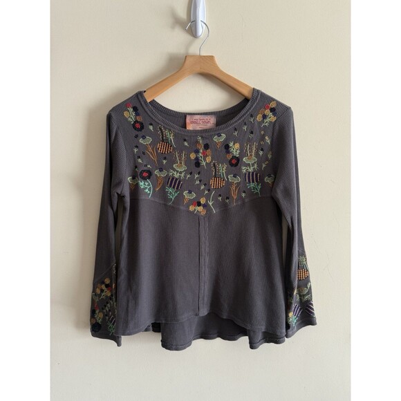 Small Town Boutique Katina Floral Boho Embroidered Top Shirt Blouse Waffle Small - Picture 1 of 4